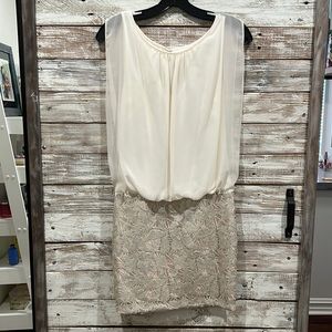 Aiden by Aiden Mattox cocktail dress, Ivory, Sz 2, Chiffon top, sequin skirt